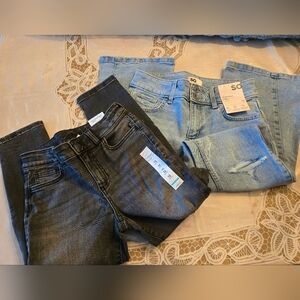2 Pr - Sz 12 GIRLS JEANS - 1-SO - Blue Flare & 1  Blk - JUMPIMG BEAN - NEW